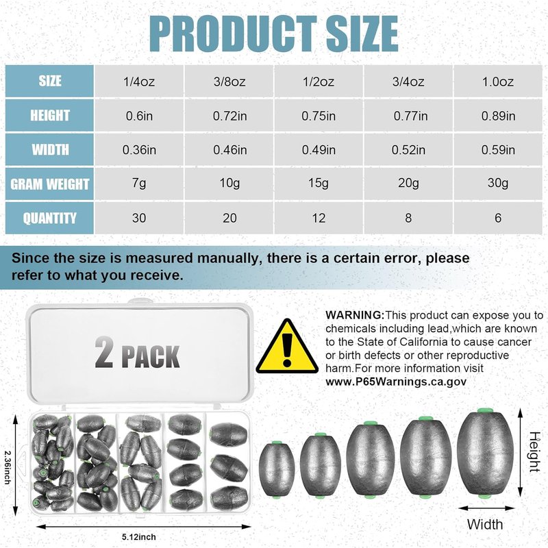 Fishing Sinkers Kit - Removable Oval Shape for Bass & Worm Tackle | Saltwater & Freshwater