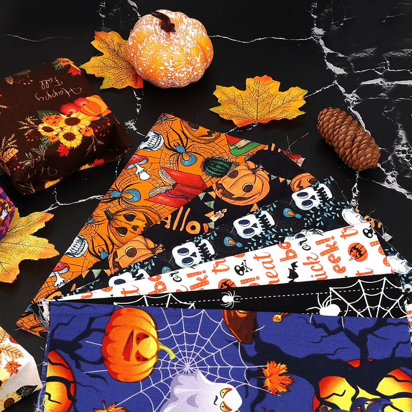 Luter 10pcs 10x10inch Halloween Theme Fabric, Halloween Fat Quarter Pure Cotton Fabric Bundle for DIY Decorations Sewing Crafts Festival Series Supplies Patchwork