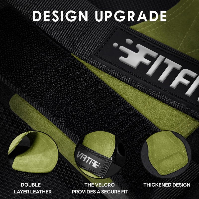 FITFIV Weight Lifting Wrist Strap, Double Leather Weightlifting Wrist Straps for Gym Strength Training, Neoprene Padded Wrist Wraps - for Men & Women (Pair)