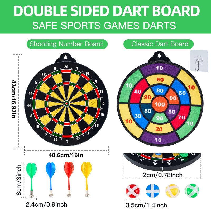 moopok Large Size 16in 2in1 Magnetic Dart Board for Kids and Adult,with 12 Magnetic Darts+12Sticky Balls,Safe Dart Game Set for 3-12 Year Old Kids and Adults,Fun Family Game Friends Gifts