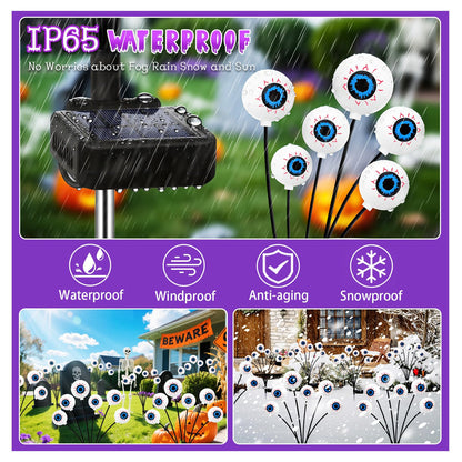 Halloween Decorations Outdoor, 4 Pack 24 LED Solar Purple Scary Eyeball Swaying Lights, Purple Solar Firefly Light Waterproof Outdoor Garden Lights for Halloween Yard Garden Lawn Party Flower Bed