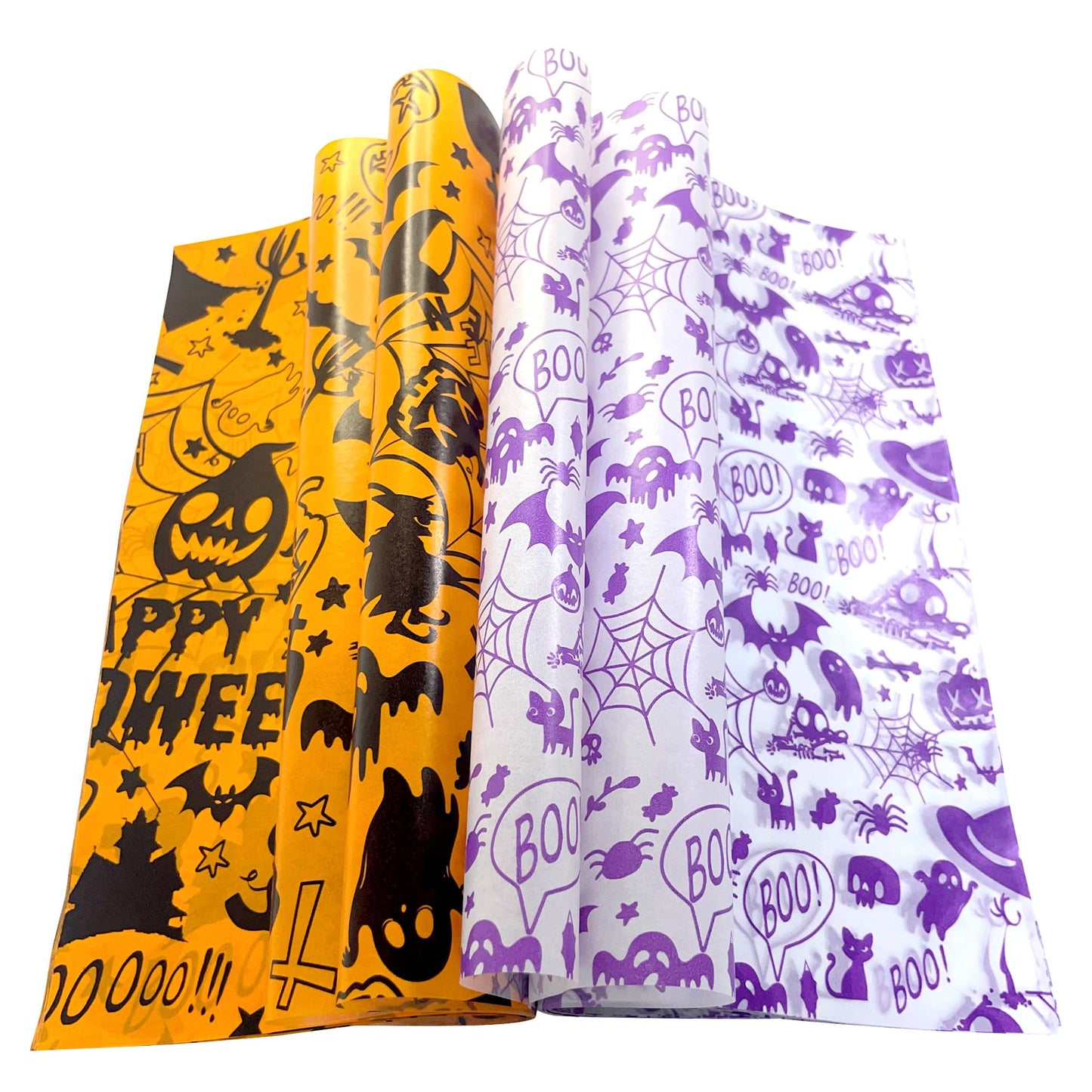 Suiwen 300pcs Halloween Wax Paper Sheet, Food Picnic Printed with Ghost, Spider, Pumpkin and Spiderweb, Greaseproof, Waterproof Dry Hamburger Liners Wrapping Tissue (Black, Purple&Orange)
