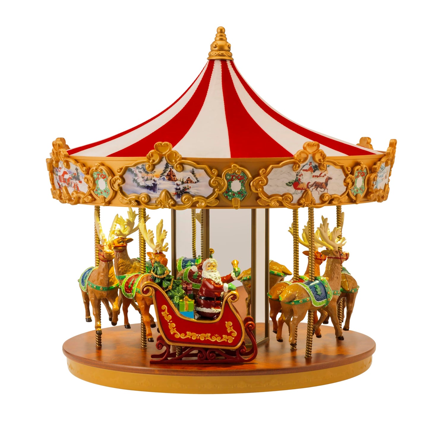 Mr. Christmas Very Merry Carousel Musical Animated Christmas Decoration, LED Lights, Plays 25 Holiday Songs, 12 Inch, Red