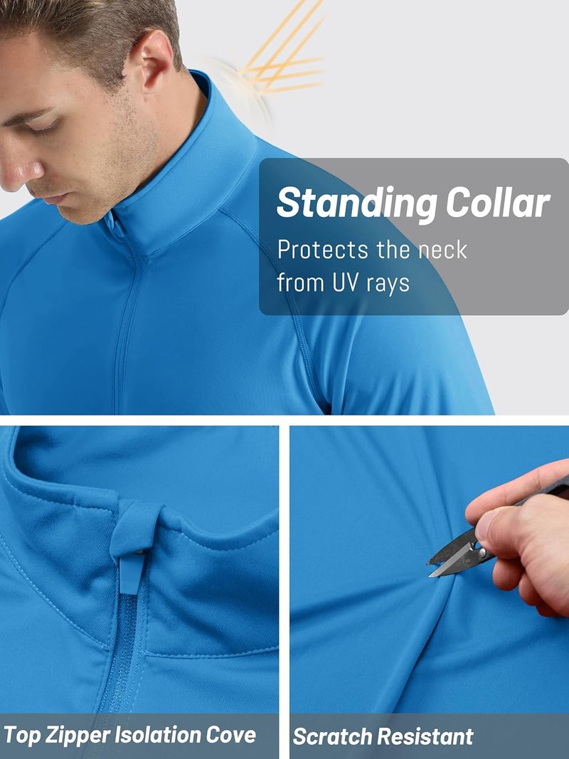 Men's Long Sleeve Athletic Shirt - 1/4 Zip Sun Protection Rash Guard | UPF 50+ Running Tee