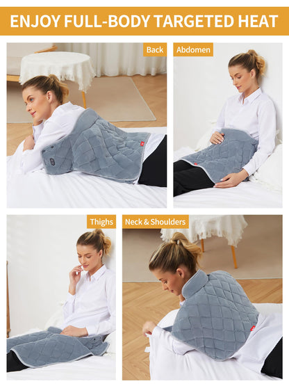 Vofuoti Heating Pad for Neck and Shoulders, Portable Heating Pad with Massager and Battery, Weighted Electric Heated Neck Shoulder Wrap, 16'' x 22'', 2.2lbs