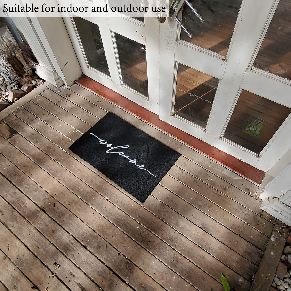 AAZZKANG Welcome Mat Outdoor Indoor Front Door Mats with Non Slip Rubber Back Easy to Clean Low Profile Entrance Doormat for Porch Home Office Patio Living Room High Traffic Areas Black