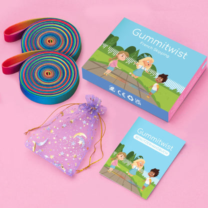 Cikyner Chinese Jump Rope, 2 Pack 4m Long 1.5cm Wide Elastic Chinese Ropes with Instructions French Skipping Rainbow Band for Children Jumpsies Games Indoors and Outdoors, Ideal for Gifts for Kids