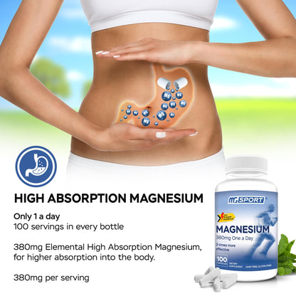 Magnesium Supplement Complex MGSPORT - High Absorption with Vitamins B6, D, E - Relieves Leg Cramps, Muscle Support & tensed Muscles 100 Servings