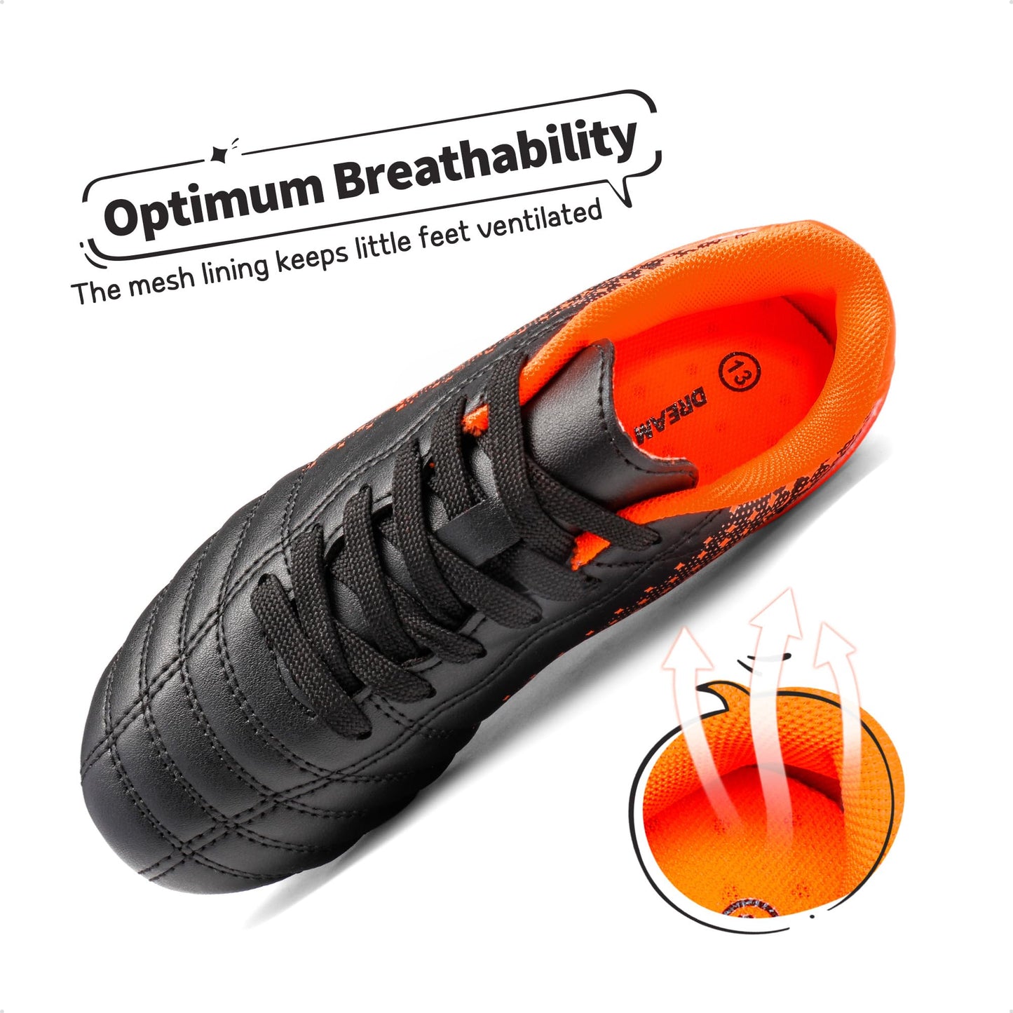 DREAM PAIRS Boys Girls Outdoor Sport Football Shoes Soccer Cleats for Little/Big Kid,Size 2 Little Kid,Black/Orange,SUPERFLIGHT-1K