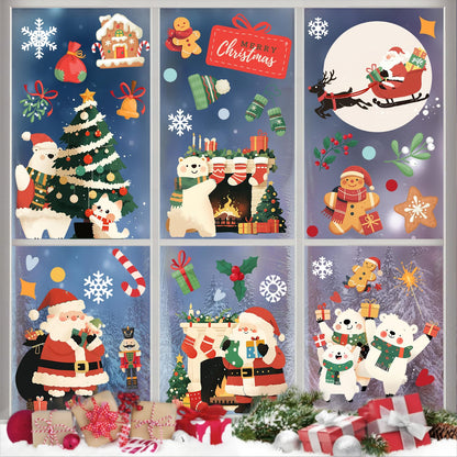 Wothfav 143 Pcs Christmas Decorations, 9 Sheets Christmas Window Clings for Glass, Santa Snowman Bears Xmas Stickers, Holiday Window Decals for Indoor Home Party Decor