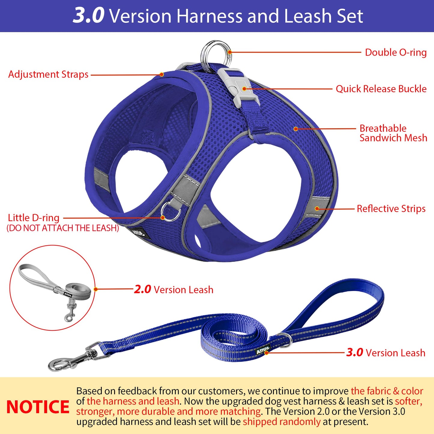AIITLE Step in Dog Harness and Leash Set - Summer No Pull Escape Proof Vest Harnesses with Soft Mesh and Reflective Bands, Adjustable Pet Outdoor Harnesses for Small and Medium Dogs Royal Blue M