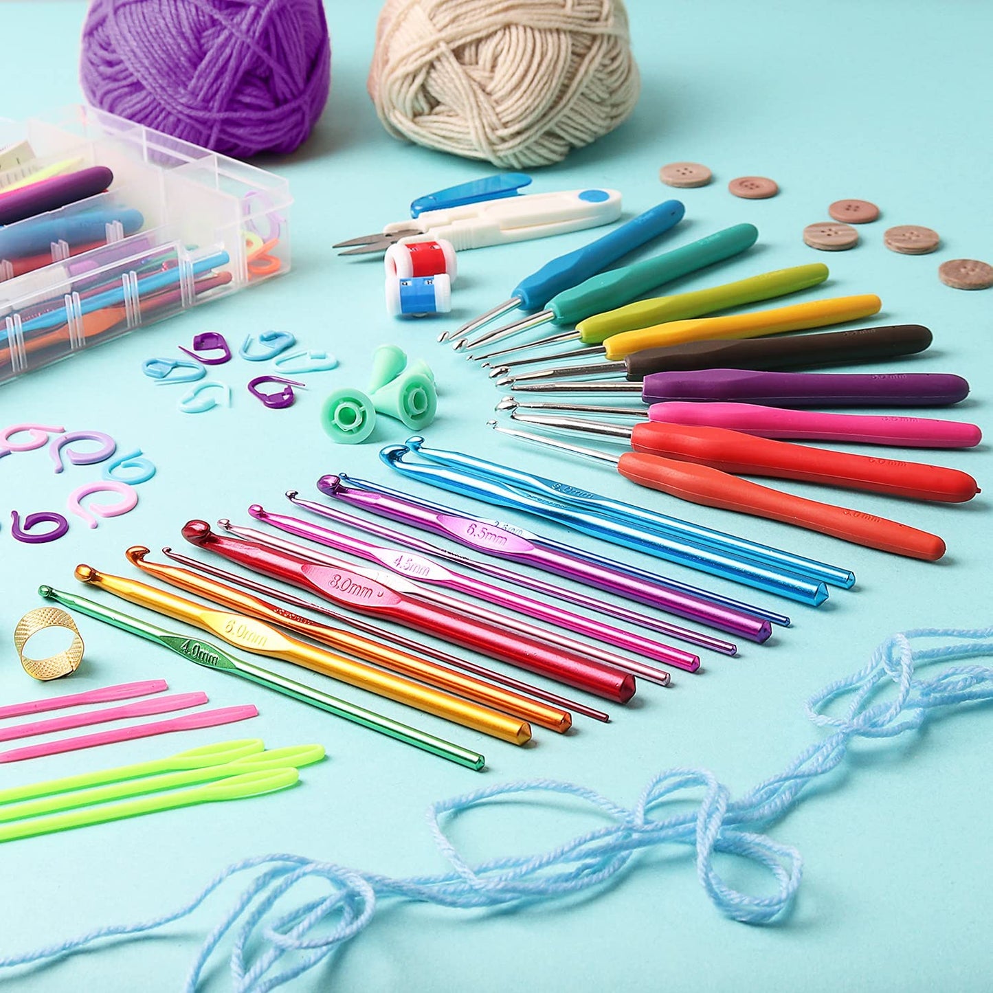 73 Piece Crochet Kit for Beginners Adults and Kids, Premium Crochet Set with 21 Crochet Hooks Set and 1500 Yards of Yarn for Crocheting Kit, Canvas Tote Bag and Lots More
