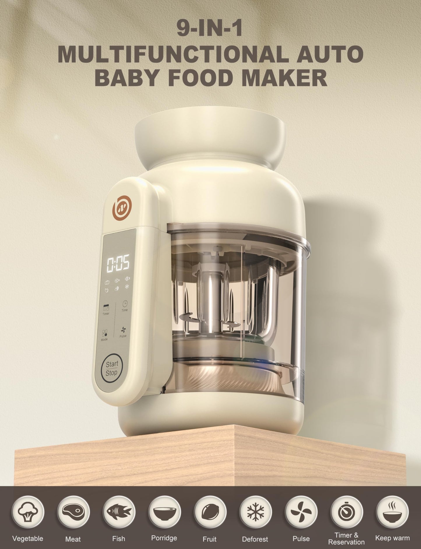 Babynutri Auto Baby Food Maker, Glass Baby Food Mills, Baby Blender & Steamer and Puree Maker with Auto Cooking, Easy Cleaning, Dishwasher Safe, Cook at Home, Touch Screen Control