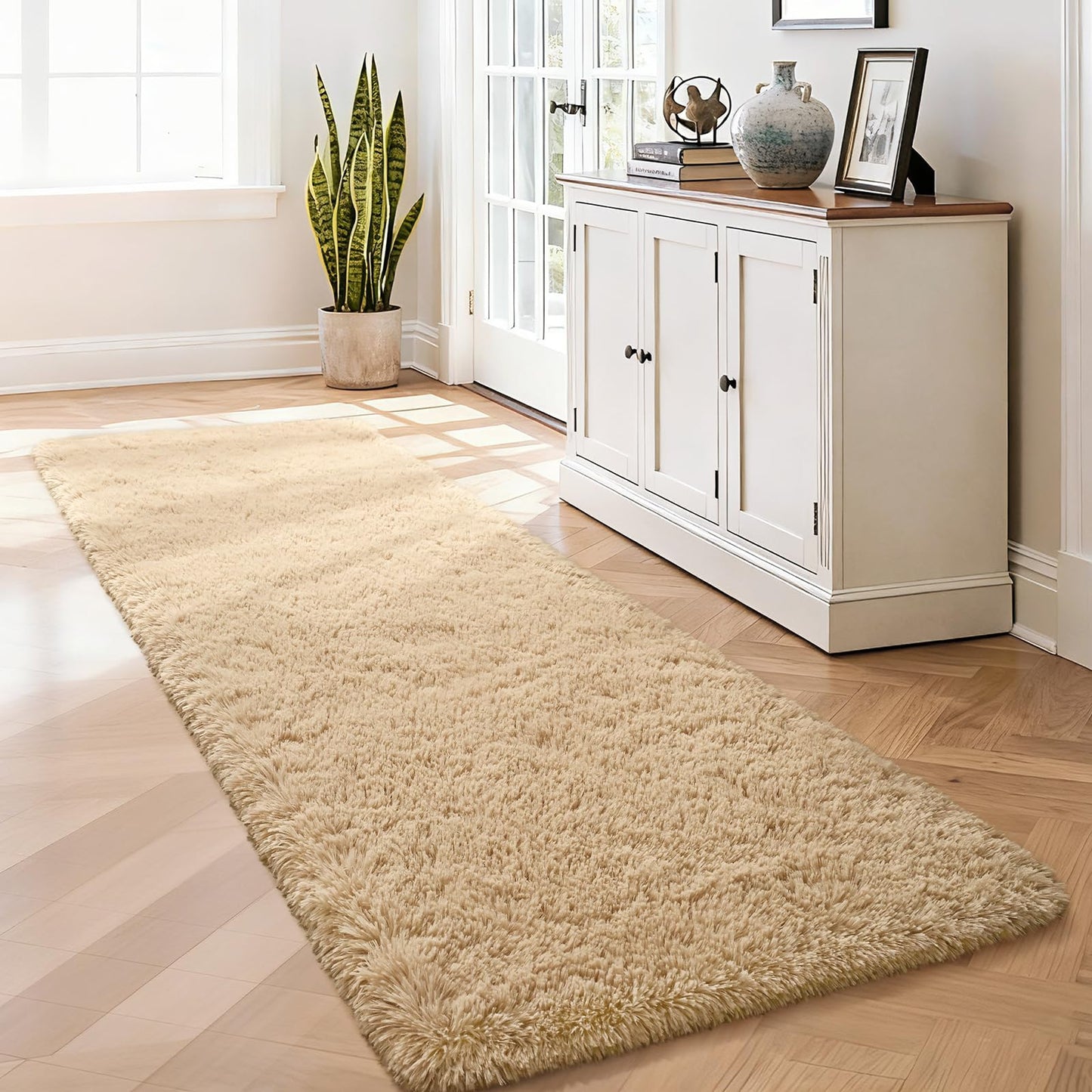Merelax Soft Fluffy Rugs for Living Room, 2x6 Hallway Runner Rugs Plush Fuzzy Bedroom Rug, Furry Shaggy Area Rug Indoor Accent Floor Carpet for Bedside Dorm Nursery Kids Room Decor, Beige