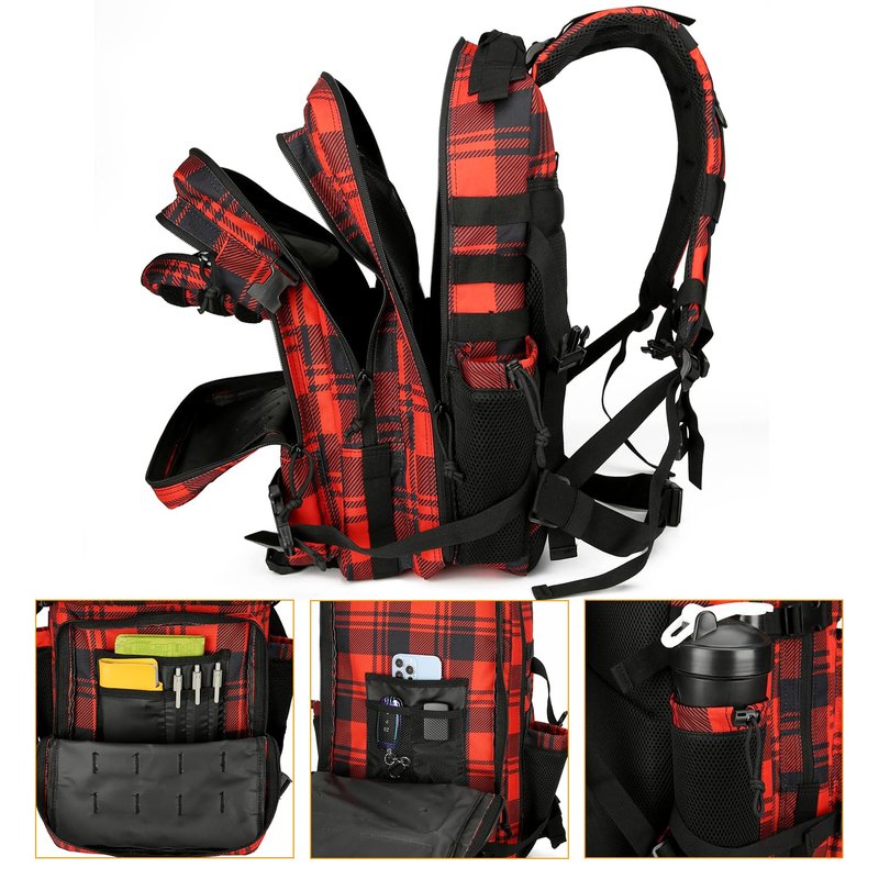 Lovelinks21 25L Tactical Backpack for Men and Women Military Backpack Small Assault Pack Molle Backpack Bug Out Bag Travel Rucksack Daypack (Red Plaid)