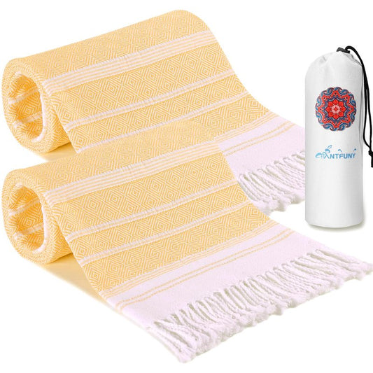 Antfuny 2 Pack Turkish Beach Towels Vacation Essentials Quick Dry Sand Free Oversized Bath Pool Swim Towel Extra Large XL Big Blanket Adult Men Travel Cruise Accessories Must Haves Clearance Yellow