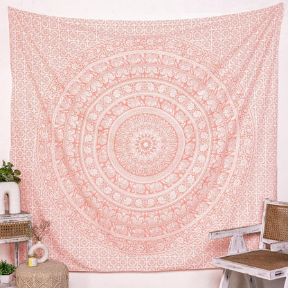 Craft Trade Pink Tapestry Wall Hanging Mandala Trippy Tapestries for Bedroom Aesthetic Hippie Room Decor Indian Cotton Beach Throw Blanket Twin Bedspread Yoga Meditation Mat Rug-213x228CM(84x90Inch)