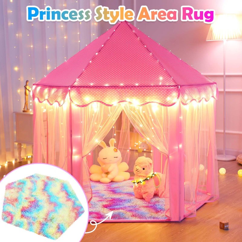 Monobeach Pink Kids Rug for Nursery Children Room Decor Ultra Soft Hexagon Carpet for Princess Tent for Girls Baby Play Mat for Floor 55”x 47” (Rainbow Hexagon, 55”x 47”)
