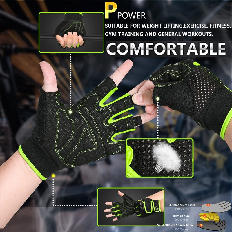 MOREOK Workout Gloves Padded Weight Lifting Gloves for Men/Women Green-XL