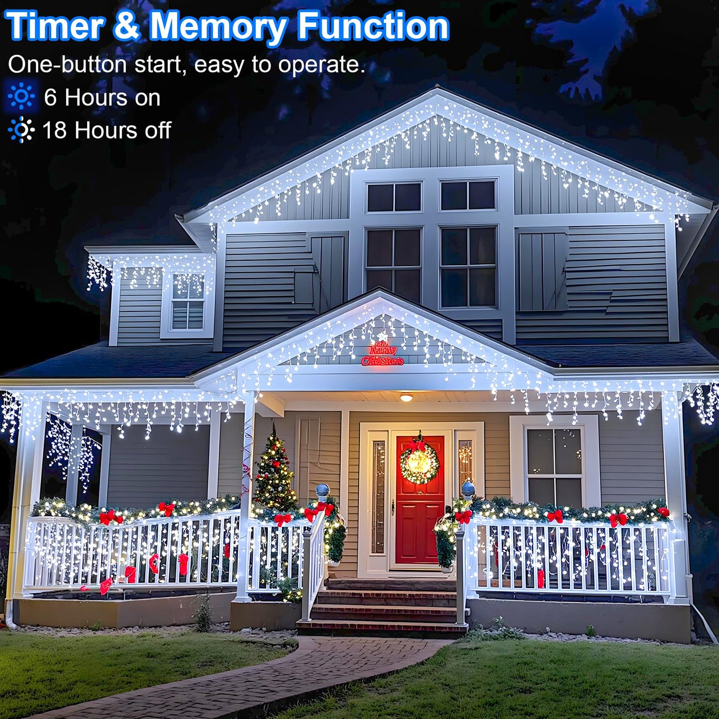 99ft 1216 LED Icicle Christmas Lights Outdoor - 8 Modes Icicle Lights with 228 Drops, Waterproof Plug in Fairy Curtain Light with Timer Memory for Party Holiday Wedding Decorations, Cool White