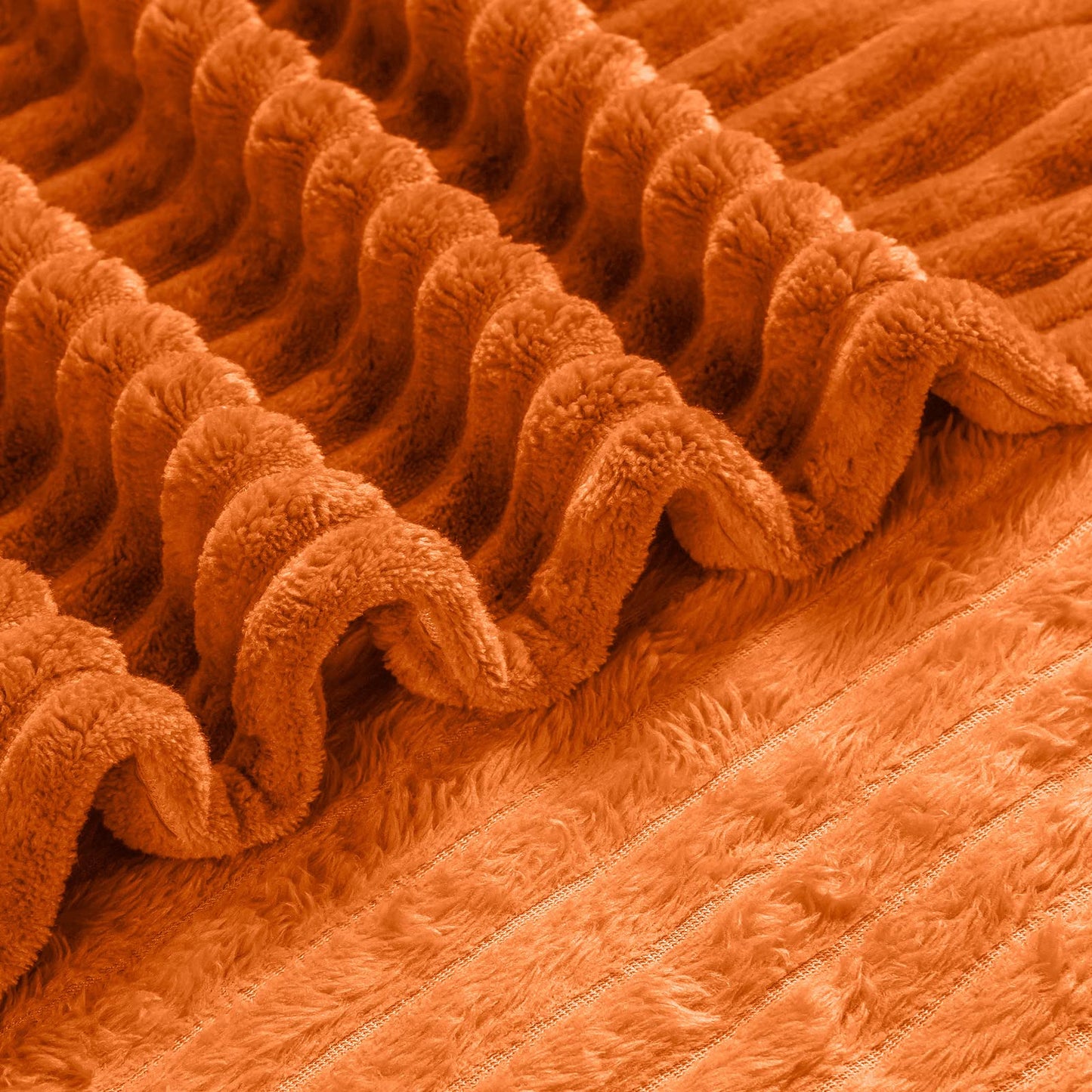 Bnuitland Burnt Orange Flannel Throw (50X71 inches) with Pillow Cover(18×18"),300GSM Super Soft Fleece Stripe Pattern Sofa Blanket, Lightweight Cozy Bed Throw for Home Decor All Season