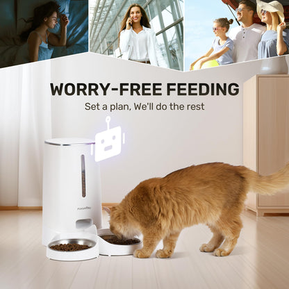 FUKUMARU Automatic Cat Feeder, 4L Dog Feeders with Double Bowls, Support DIY Meals and Timed Control WiFi Cat Food Dispenser