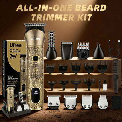 Ufree Beard Trimmer for Men, Electric Razor Shaver, Cordless Hair Clipper Shaving Kit for Mustache Body Nose Ear Hair Facial, Adjustable Beard Grooming Kit Birthday Gifts for Men