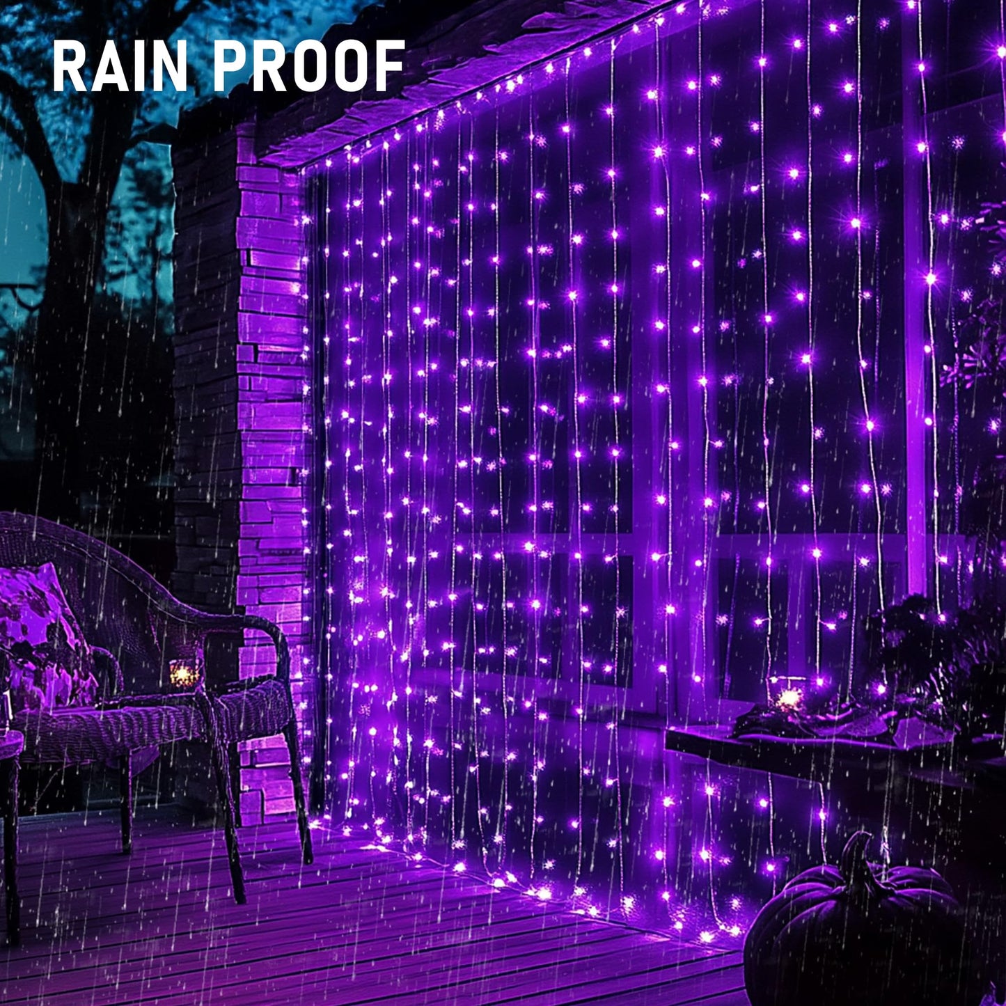 Dazzle Bright 300 LED Curtain String Lights, Halloween Fairy Lights for Bedroom with 8 Lighting Modes, Connectable Waterproof Window Light Party Wedding Garden Wall Decor, Purple