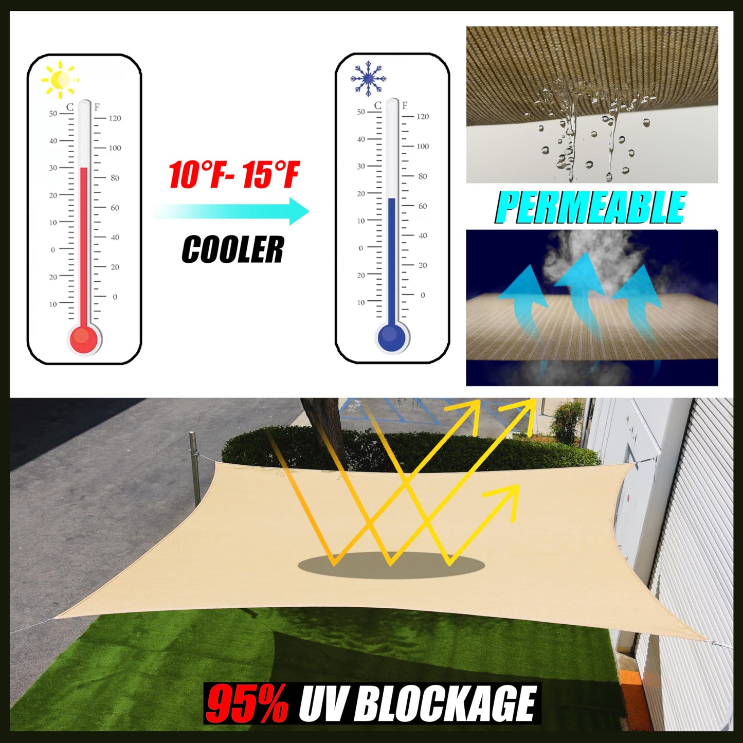 Royal Shade 20' x 20' x 28.3' Red Right Triangle Sun Shade Sail Canopy Outdoor Patio Fabric Screen RSTAPRT20 - UPF50+ 95% UV Blockage, Heavy Duty, Water & Air Permeable (We Make Custom Size)