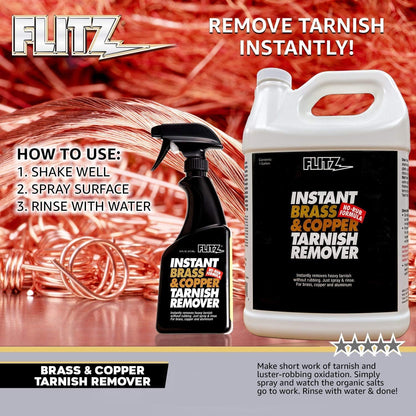 Flitz Instant Brass Cleaner & Copper Cleaner Spray – 16 oz, Heavy-Duty Tarnish Remover for Rust, Oxidation, Water Stains & Corrosion – Fast-Acting, No Scrubbing Formula