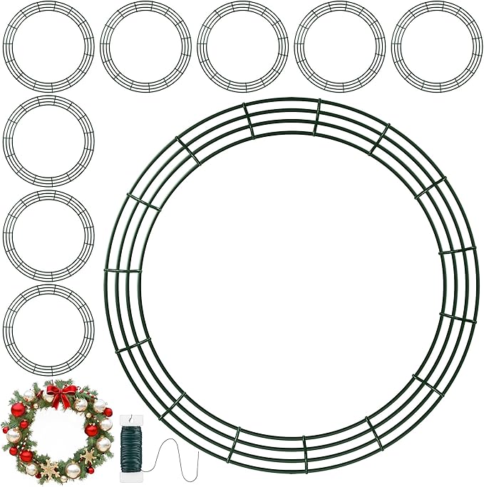 Fovths 12 Pieces Metal Christmas Wire Wreath Frame 30 Inch Green Wreath Ring with Floral Wire Form Front Door Garland Frame for Christmas Wedding Home DIY Crafts Supplies