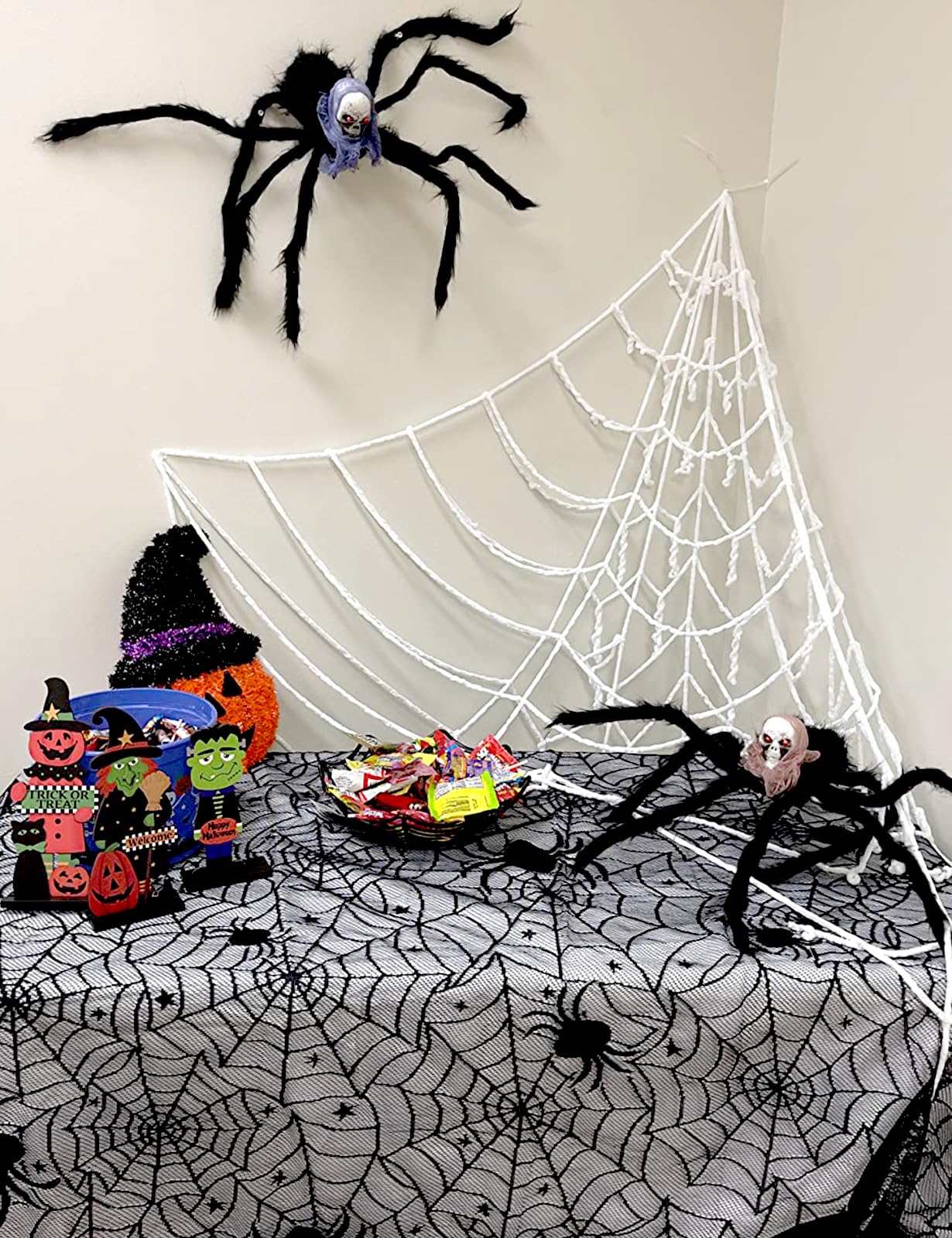 Halloween Table Cloth, Black Spider Web Lace Tablecloth for Rectangle Tables, Gothic Halloween Decor for Masquerade, Scary Movie Nights, Dinner Party Table Decorations 60 x 71 inch