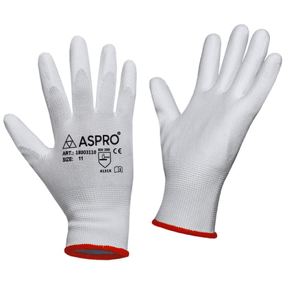 30 Pairs - Size XXL(11) - White Nylon PU coated work gloves for builders, gardeners, etc - By ASPRO (30 pairs, XX-LARGE (size 11))