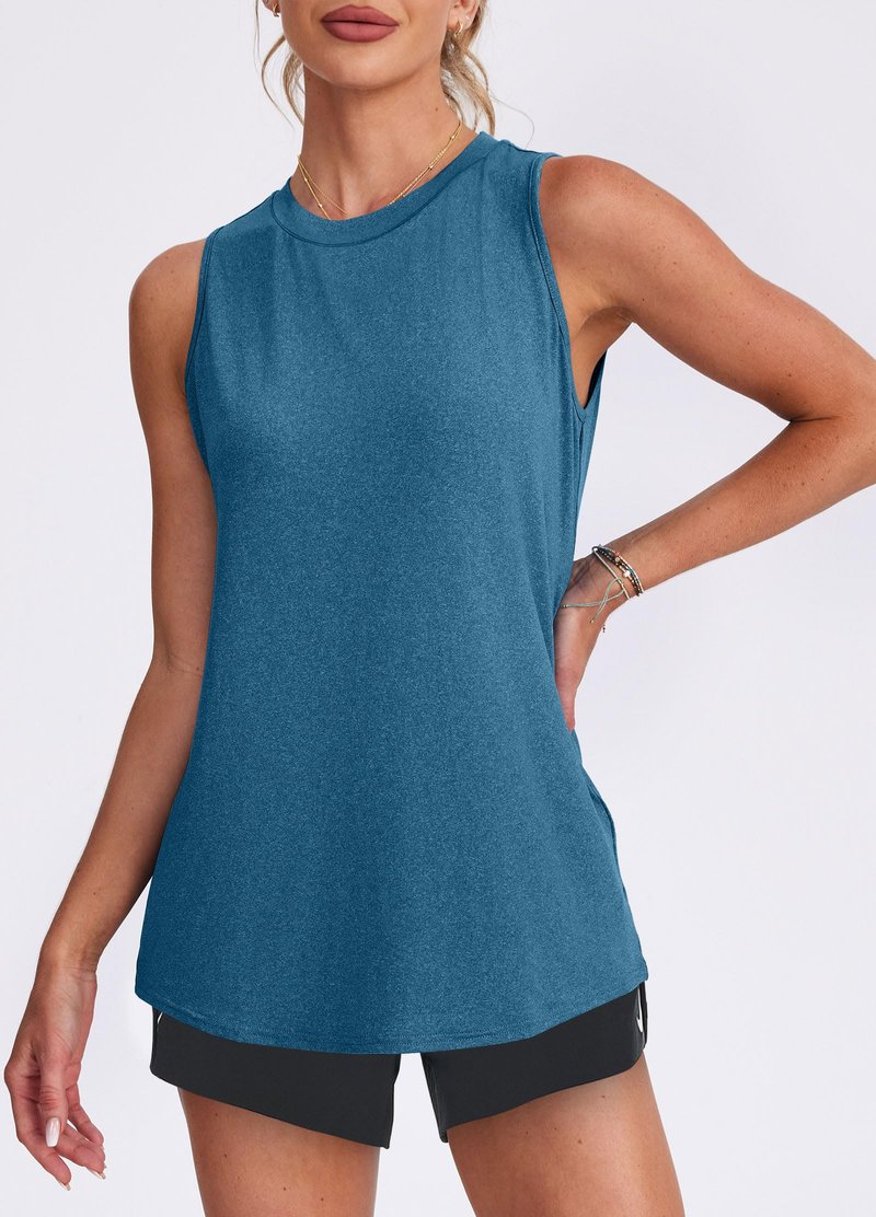 Womens Summer Tops Yoga Sleeveless Workout Tops High Neck Plus Size Athletic Running Shirts Deep Blue S