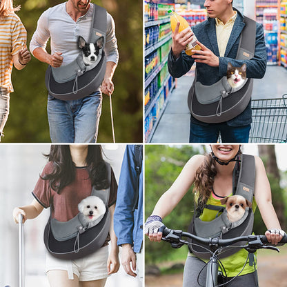 CUBY Pet Sling Carrier for Puppy Dog, Dogs Sling Carrier Breathable, Safety Front Pocket Pet Sling Carrier, Hands-Free Mesh Bag with Adjustable Shoulder Strap for Outdoor and Travel (Black, S)