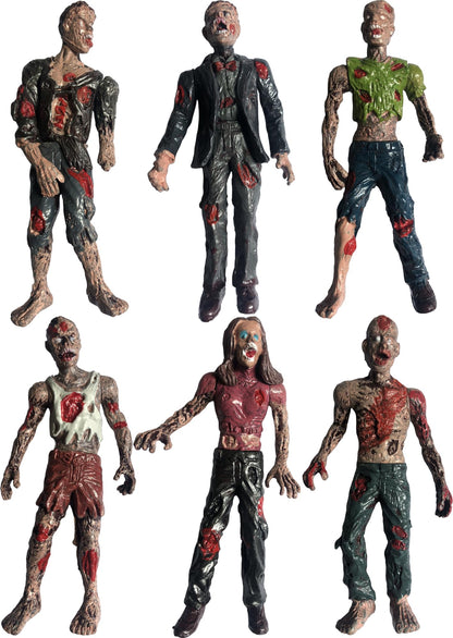 PowerTRC Toy Zombie Action Figures with Movable and Detachable Joints | Mini Zombie Figurines | Great for Presents, Decoration, and Party Favors | Pack of 6, 4 Inches Tall Zombies