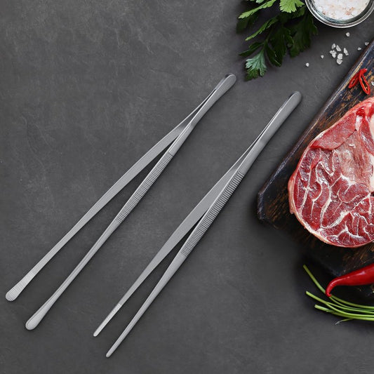 Kitchen Tweezers Stainless Steel Fine Kitchen Tongs for Cooking, Extra-Long Kitchen Tweezers Food Tongs, Set of 2-12inch