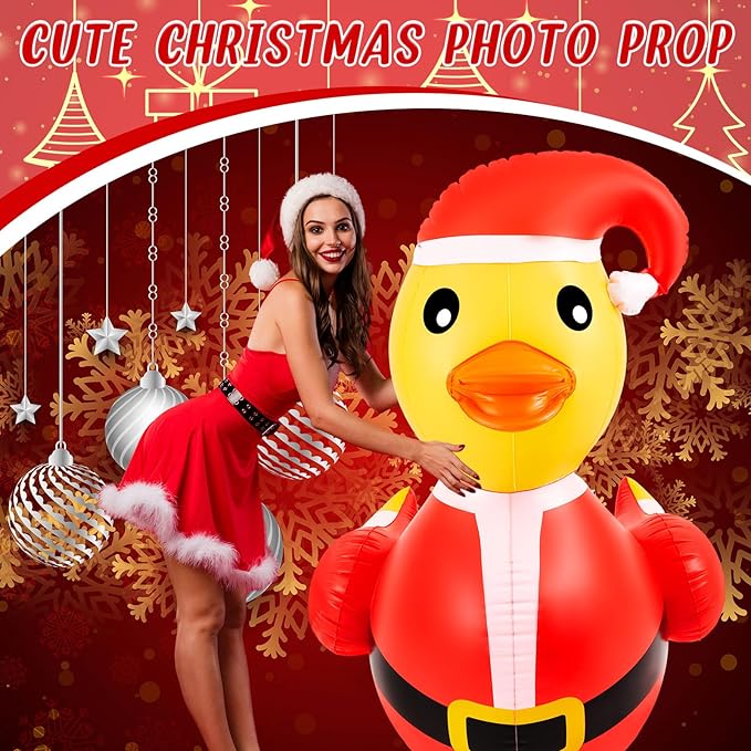 Hungdao 1 Pcs 4 Feet PVC Christmas Giant Inflatable Duck Huge Rubber Large Blow up Duck Christmas Pool Floats for Xmas Holiday Indoor Outdoor Pool Decorations (Santa Claus)
