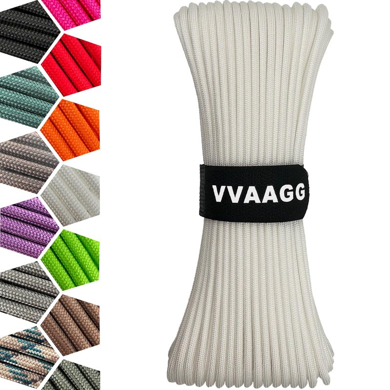 VVAAGG 1000 White Paracord 200FT Utility Parachute Cord 4mm Nylon String12 Strand Nylon Camping Rope, Tent Rope, Clothsline Rope for Survival & Camping Gear(White, 200FT)