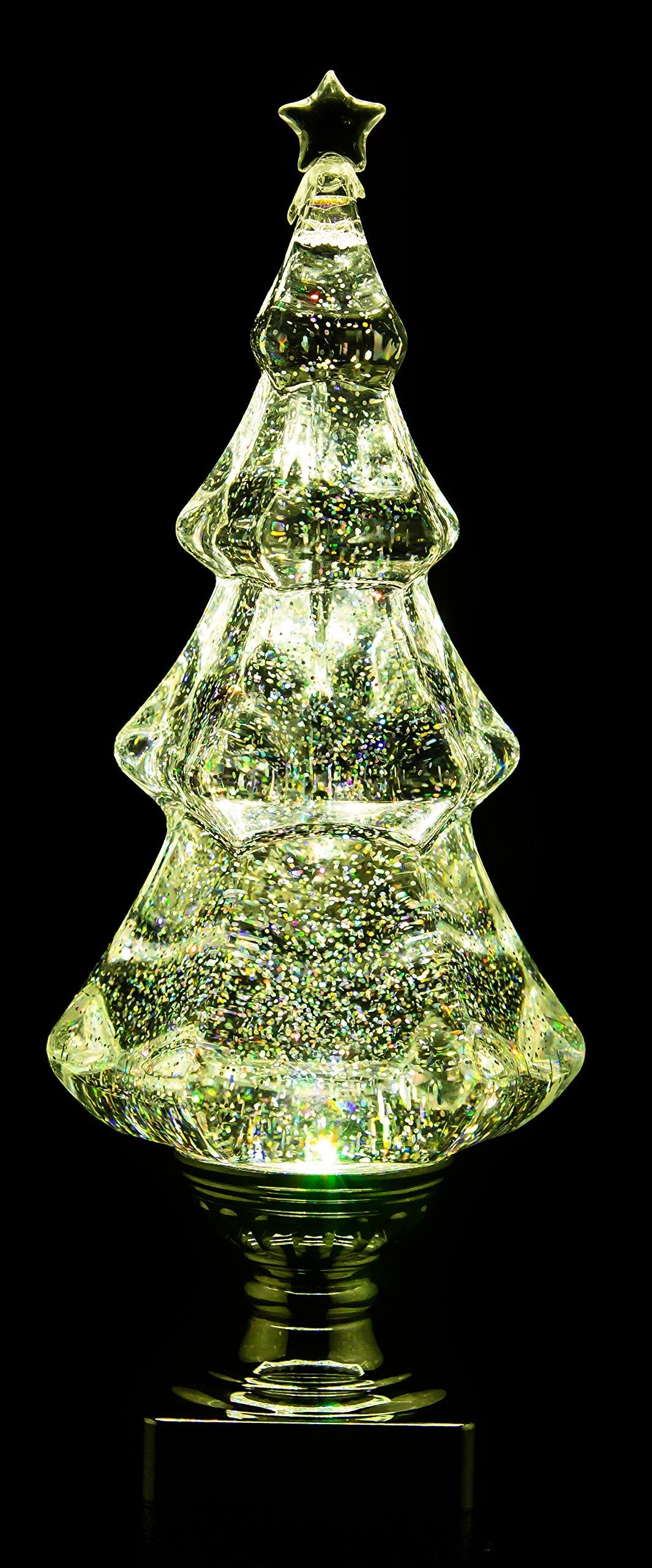 LED Light Liquid Motion Glitter Christmas Tree | 14 Inches Tall | Premium Ornament | Water Globe | Battery Operated | Tabletop Sparkling Silver for Holiday Home and Office Decor