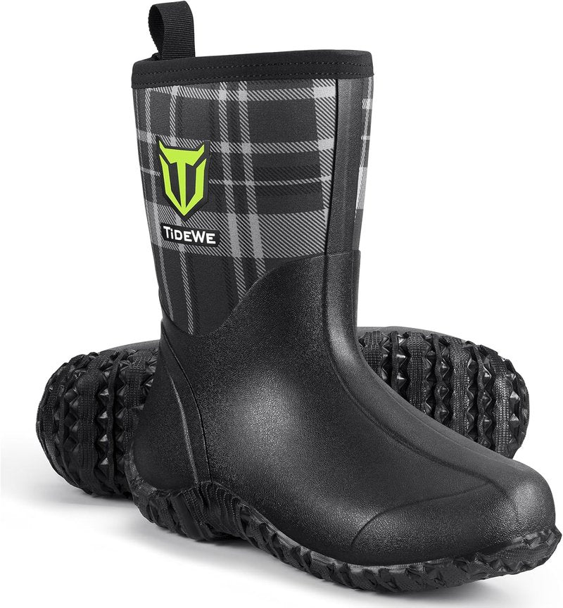 TIDEWE Women's Waterproof Rubber Boots - Insulated Mid Calf with Steel Shank for Hunting & Gardening | 6mm Neoprene