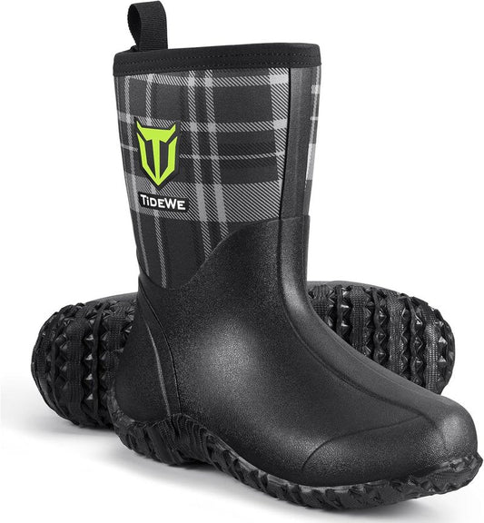 TIDEWE Women's Waterproof Rubber Boots - Insulated Mid Calf with Steel Shank for Hunting & Gardening | 6mm Neoprene