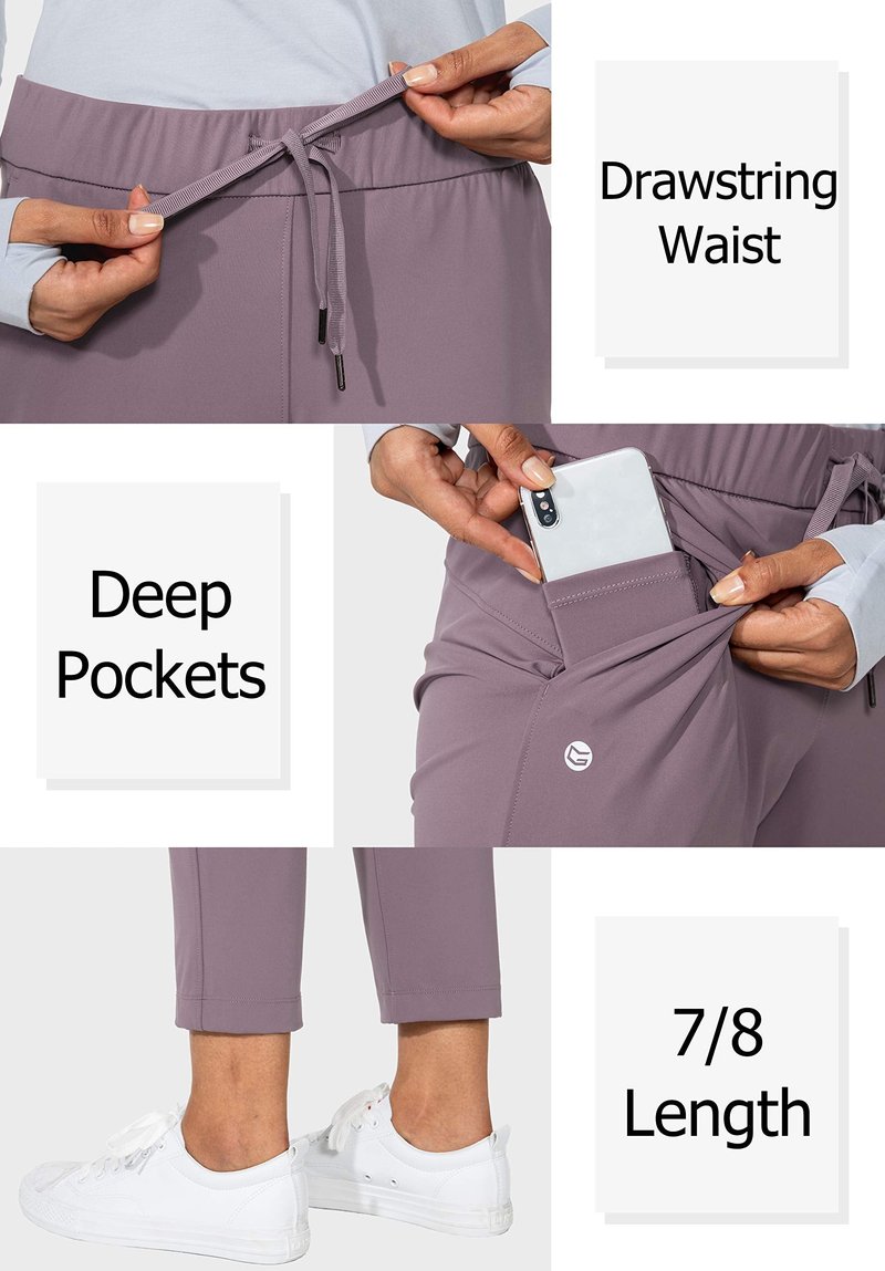 G Gradual Women's Pants with Deep Pockets 7/8 Stretch Sweatpants for Women Athletic, Golf, Lounge, Work (Dusty Purple, Large)