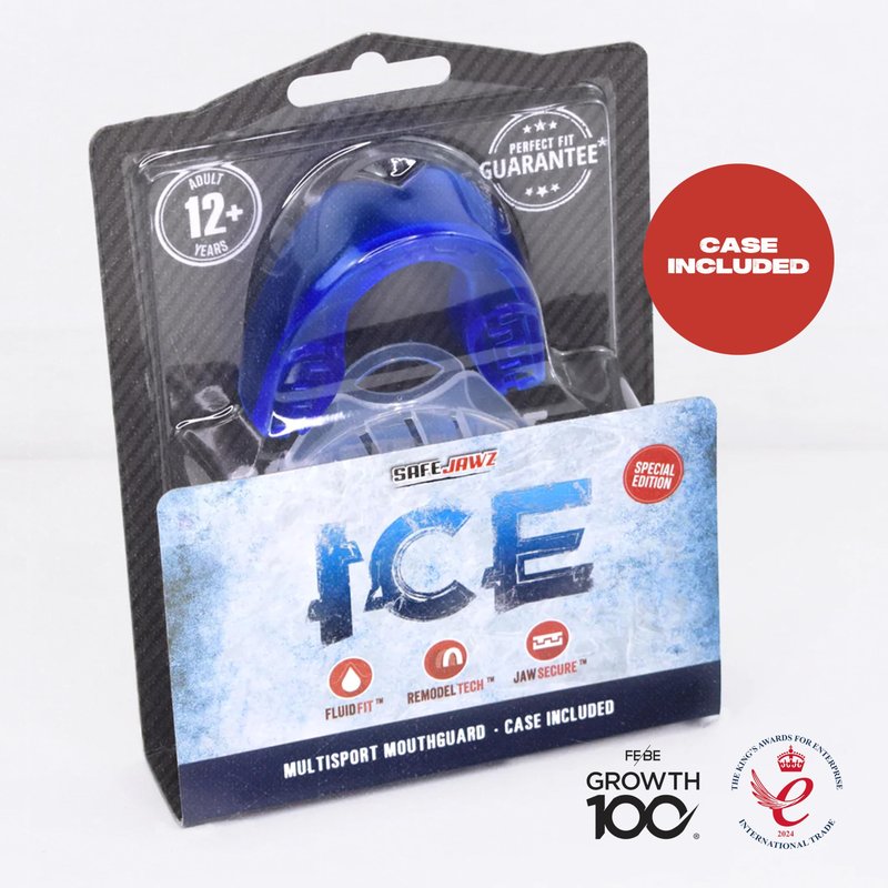 SAFEJAWZ Mouth Guard, Elements Dual Layer Mouthguard for Adults with Case, Easy Fit Remoldable Mouthpiece for Football, Boxing, Lacrosse, Basketball & All Contact Sports (Adult 12+ Years, Ice Blue)