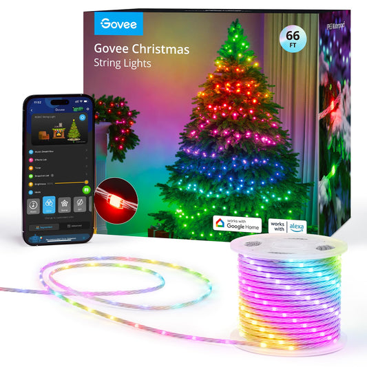 Govee Christmas Lights 66ft, Smart RGBIC String Lights App-Controlled, 125+ Scene Modes, IP65 Waterproof, Sync with Music, Works with Alexa, Holiday Party Decorations Indoor Outdoor