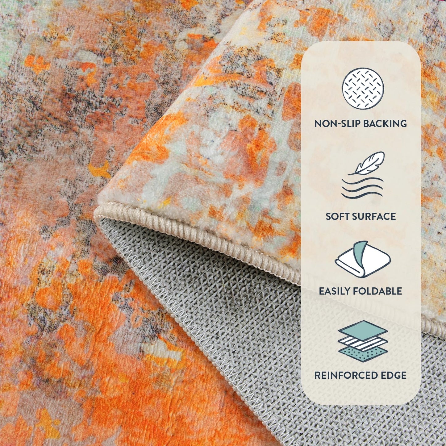 Lahome Modern Abstract Small 2x3 Rug - Washable Kitchen Rugs Non Slip Front Indoor Mat for Entry Bathroom, Contemporary Soft Throw Carpet for Entryway Bedside, Orange/Yellow