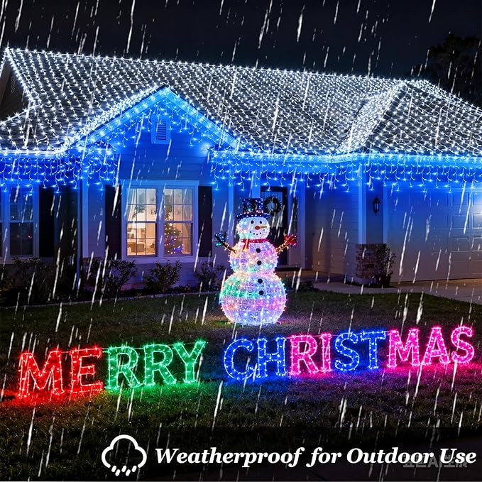 504 LED Fairy lights for Bedroom, 50ft Christmas Window Lights with 112 Drops 12 Modes, Dimmable Curtain Lights, String Lights Indoor Outdoor for Holiday Wedding Party Home Xmas Decorations, Blue