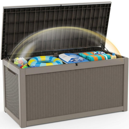 EFU Outdoor Storage Box 320 Gallon Deck Box (Indoor & Outdoor) Lockable UV Resistance Waterproof Resin Storage Bin Storage Box for Outdoor,Patio Storage With Support Rod(Taupe)