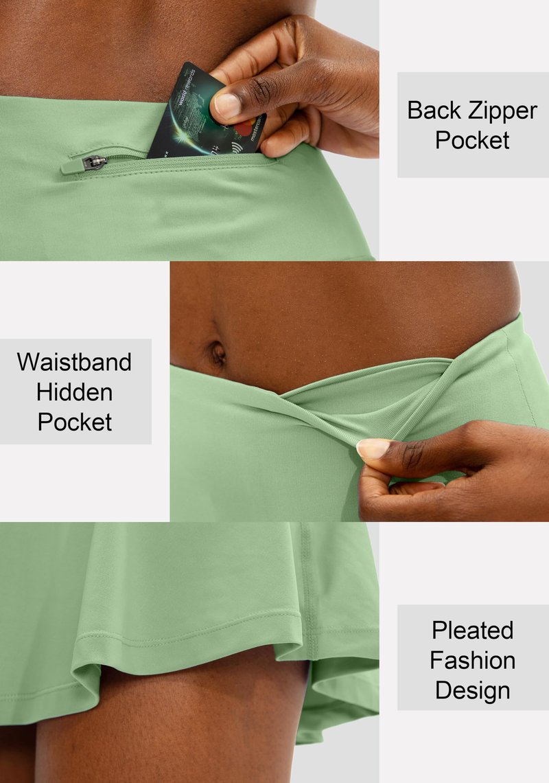 SANTINY Pleated Tennis Skirt for Women with 4 Pockets Women's High Waisted Athletic Golf Skorts Skirts for Running Casual (Sage Green_XXS)