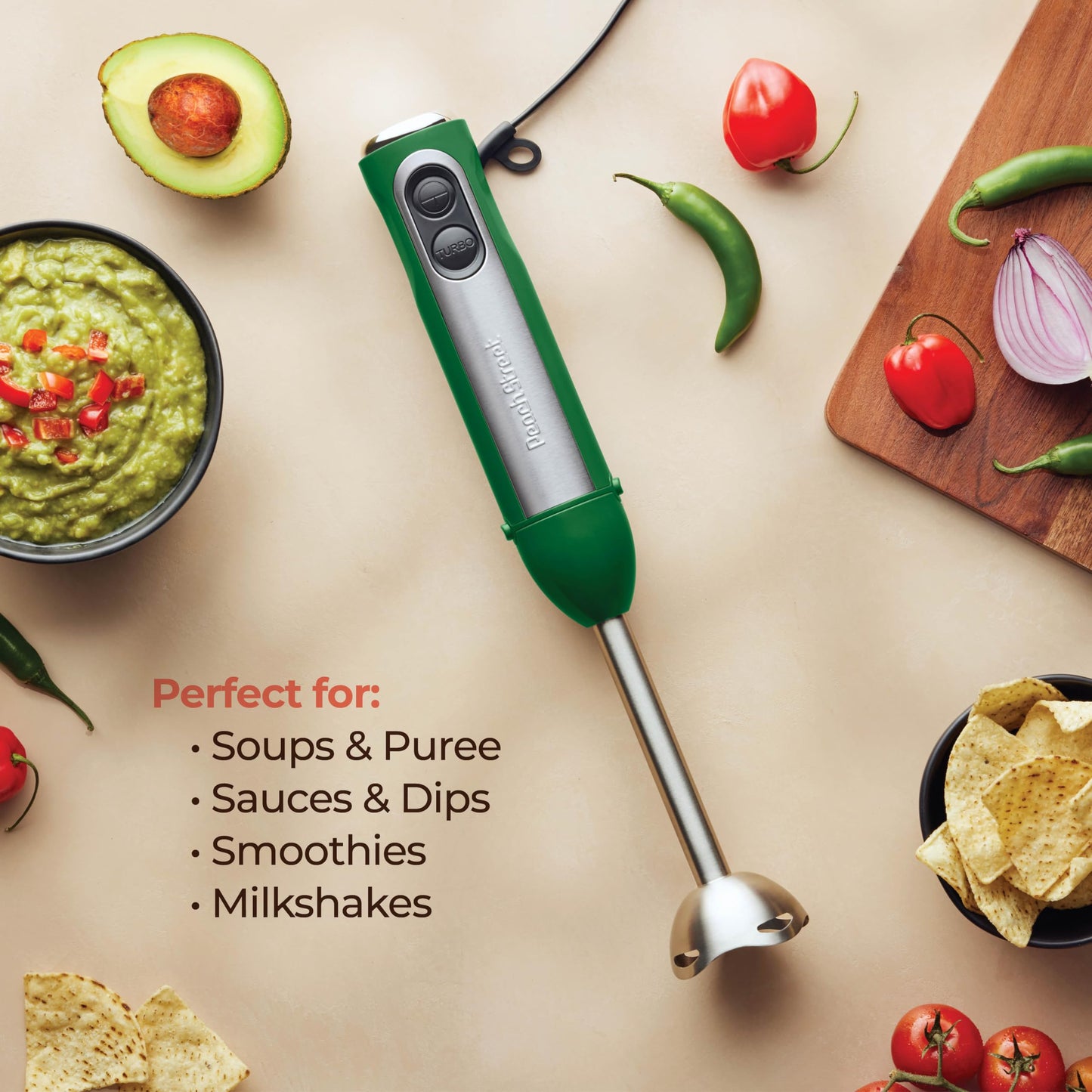 Powerful Immersion Blender, Electric Hand Blender 500 Watt with Turbo Mode, Detachable Base. Handheld Kitchen Gadget Blender Stick for Soup, Smoothie, Puree, Baby Food, 304 Stainless Steel Blades